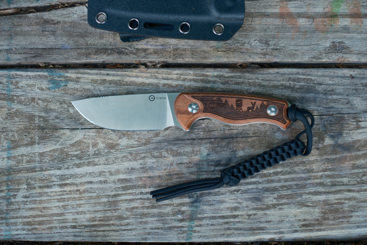 360 Laser Engraved Civivi® Timberbark Fixed Blade Knife
