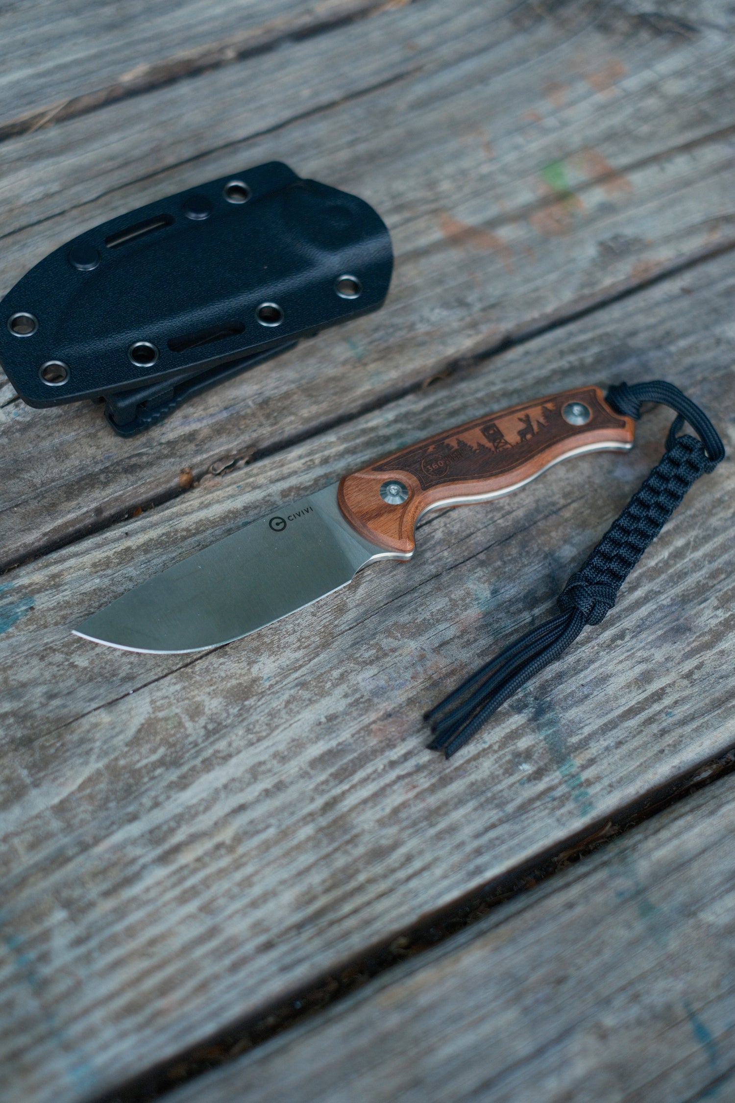 360 Laser Engraved Civivi® Timberbark Fixed Blade Knife
