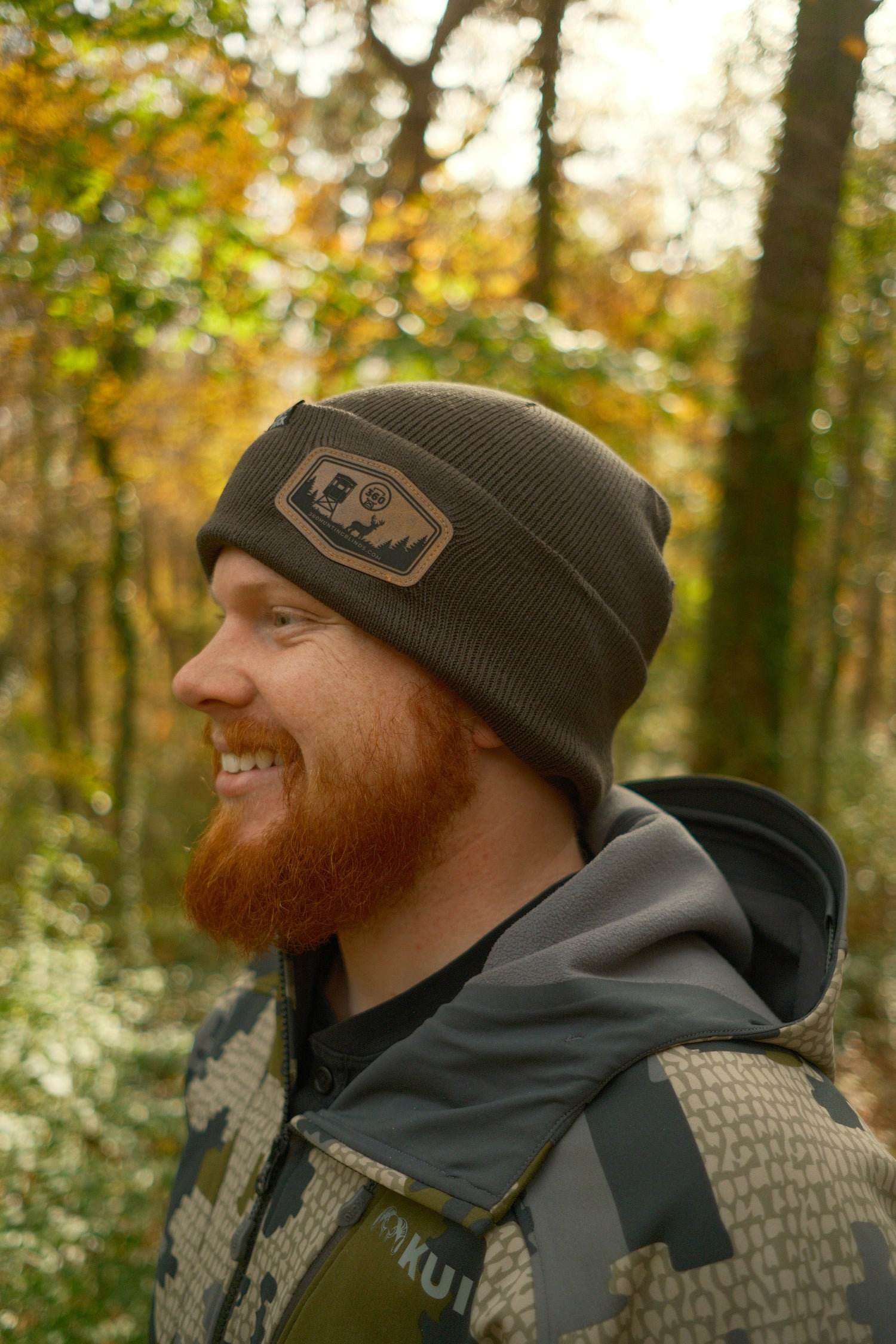 Fatigue Brown Leather Patch Beanie - image 2