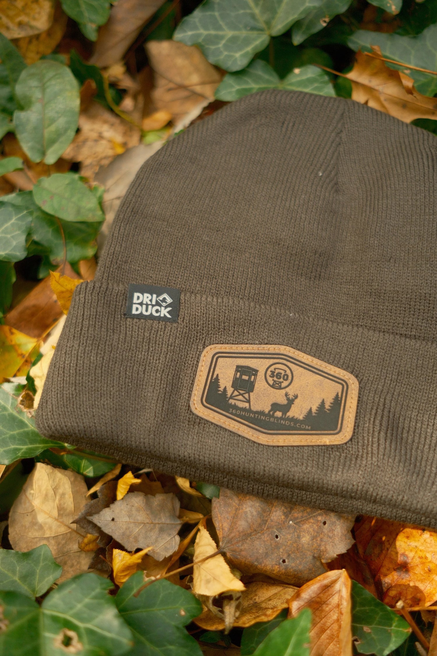Fatigue Brown Leather Patch Beanie - image 3