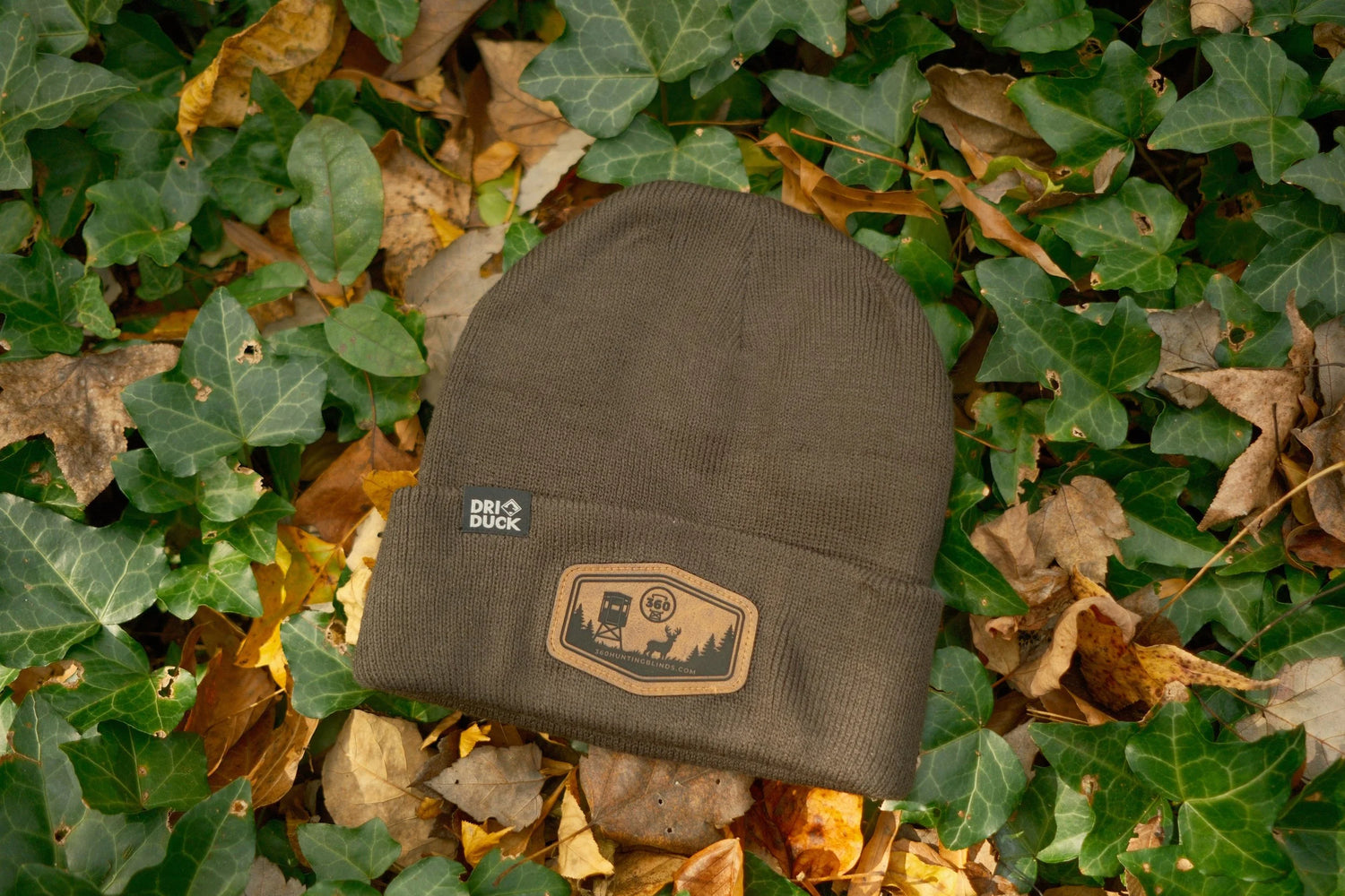 Fatigue Brown Leather Patch Beanie