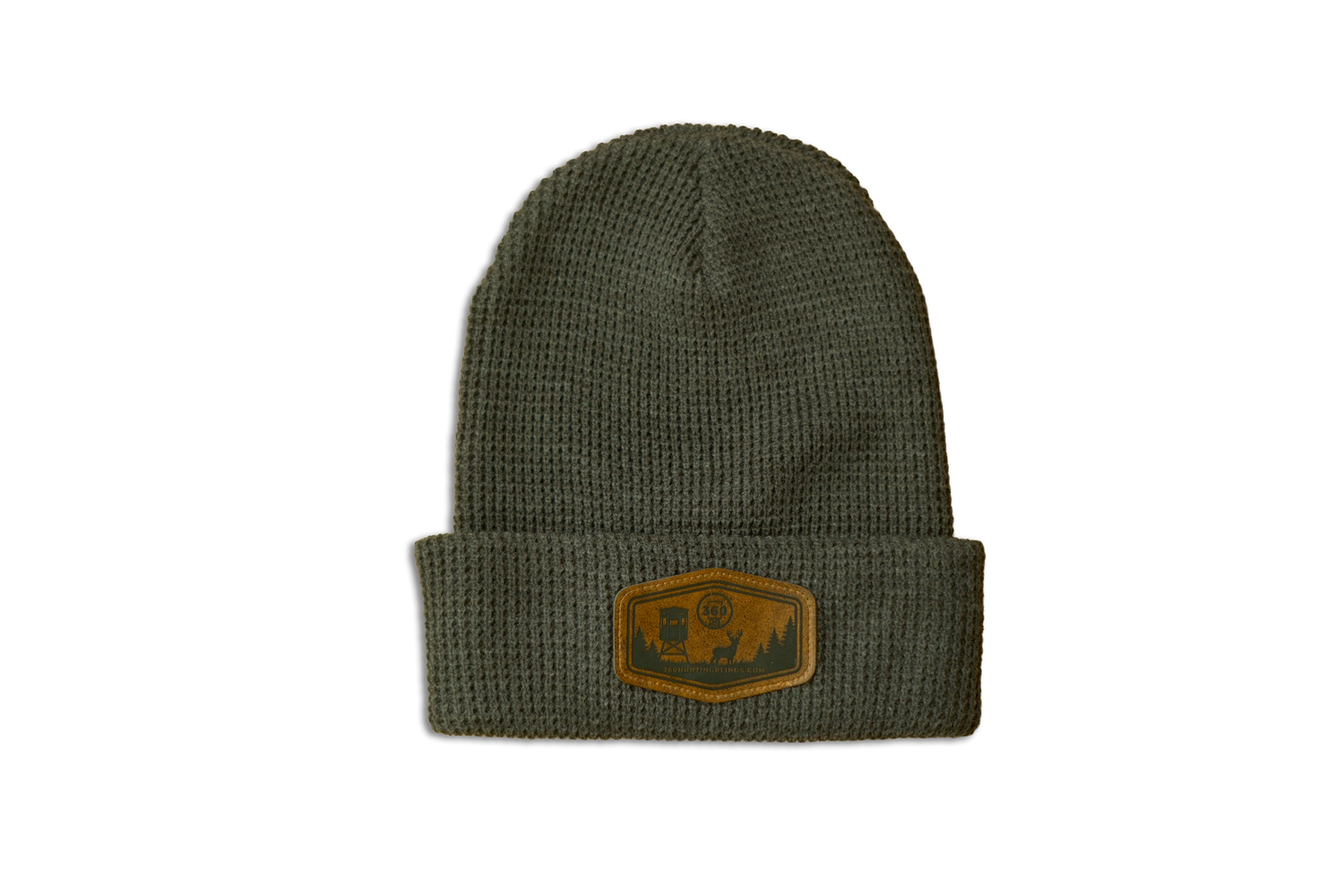 Charcoal Grey Waffle Knitted Leather Patch Beanie - image 3