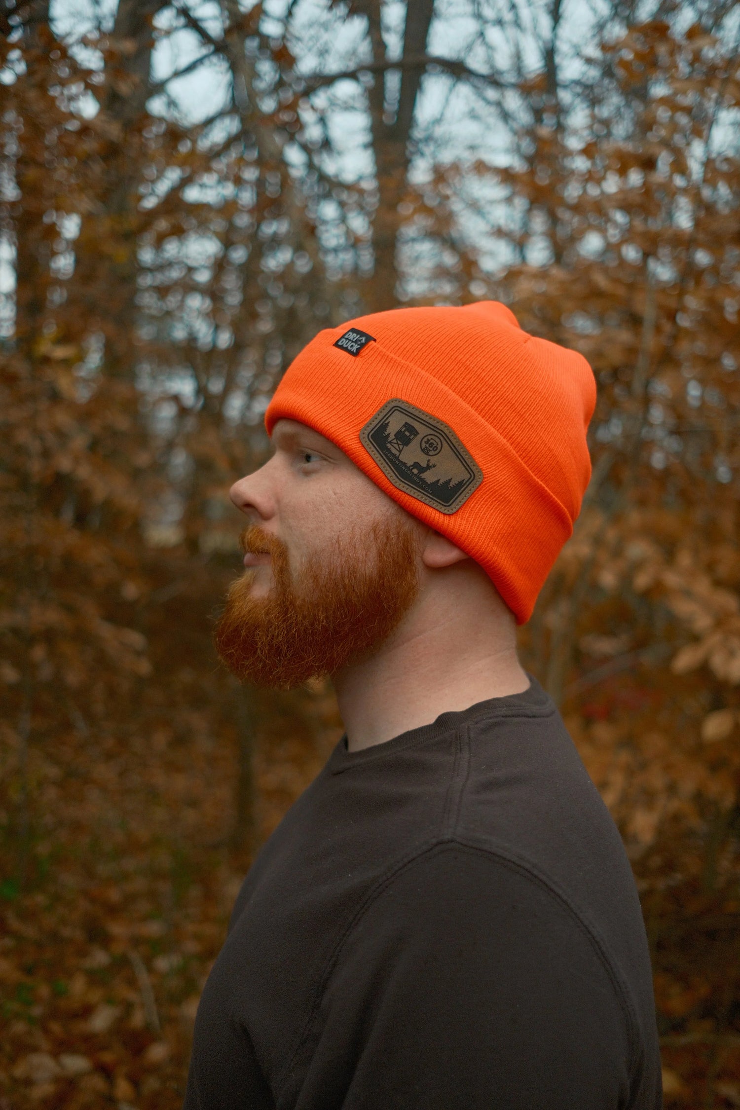 Blaze Orange Leather Patch Beanie - image 2