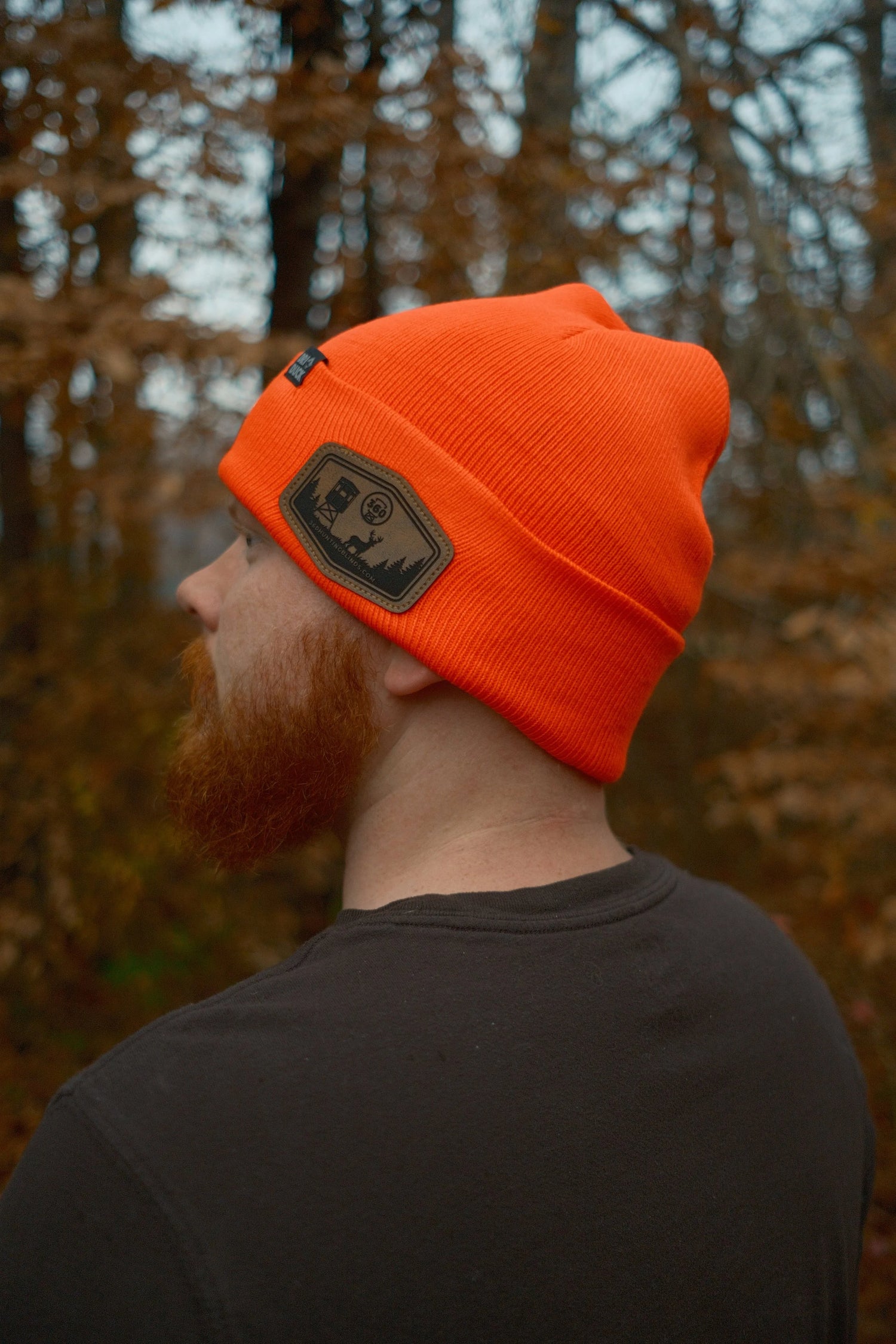 Blaze Orange Leather Patch Beanie