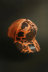 Orange Camo Leather Patch Hat